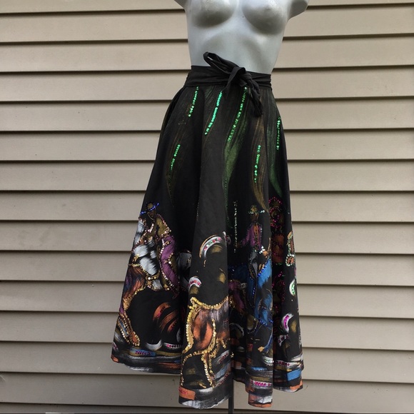 Vintage Dresses & Skirts - Vintage hand painted sequin Mexican skirt